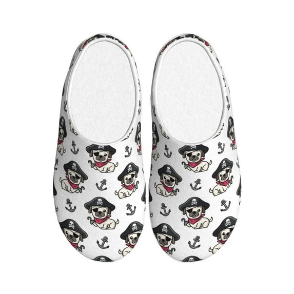 Fotbe Pirate Puppy Pattern Women's Fuzzy Curly Fur Memory Foam Loafer Slippers Indoor Outdoor Slippers Winter Home Shoes-42/43