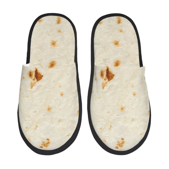 Fotbe Pita Tortilla Pattern Women's Fuzzy Slippers Plush Slippers Fluffy Winter House Shoes Indoor and Outdoor-Medium