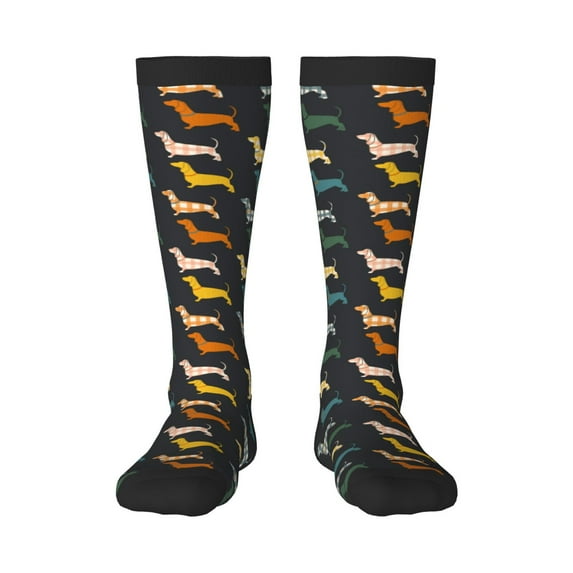 Fotbe Plaid Dachshund print Women's Men's Novelty Crew Socks Cotton Socks Knee High Socks for Walking,Running,Nurses,Pregnancy