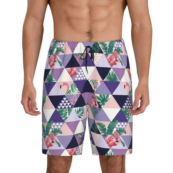Fotbe Plaid Flamingo Pajama Shorts for Men, Men's Pajama Bottoms, Sleepwear,Short Pajama Pants-XX-Large