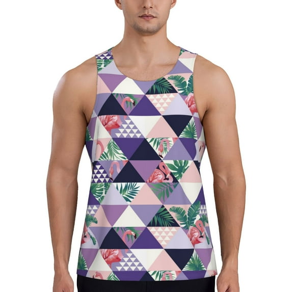 Fotbe Plaid Flamingo Pattern Men's Quick Dry Workout Tank Top Gym Muscle Tee Fitness Bodybuilding Sleeveless T Shirt Breathable Workout Shirt-XX-Large
