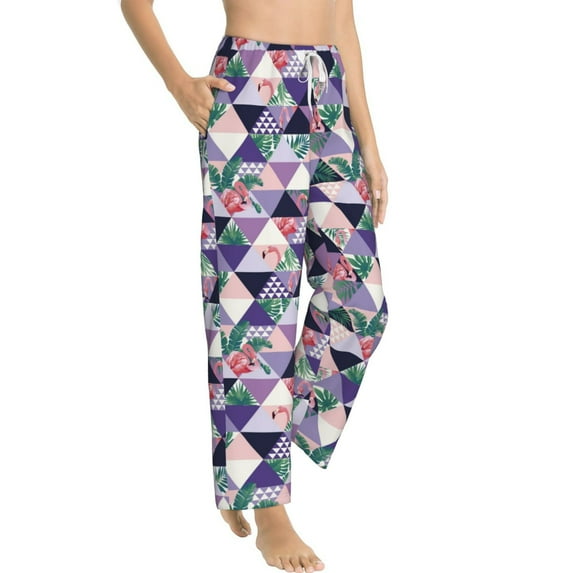 Fotbe Plaid Flamingo Women's Pajama Pants,Sleepwear Pants,Pj Bottoms Drawstring And Pockets-X-Large