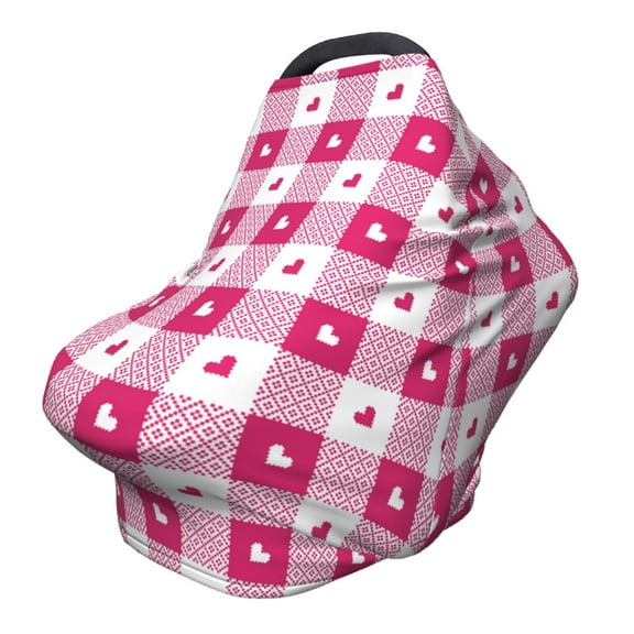 Fotbe Plaid Heart Pattern Car Seat Covers for Babies, Nursing Breastfeeding Cover Infant Carseat Canopy, Soft Stretchy Carrier Cover