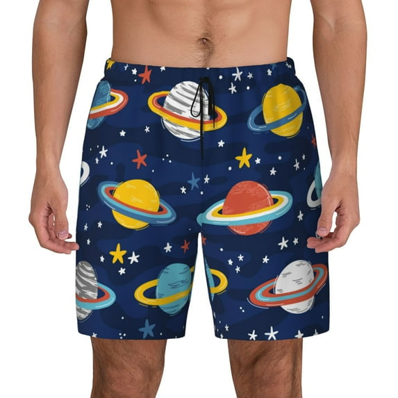 Fotbe Planets and Stars Men’s Swim Trunks Quick Dry Swim Shorts Board Shorts with Mesh Lining-X-Large
