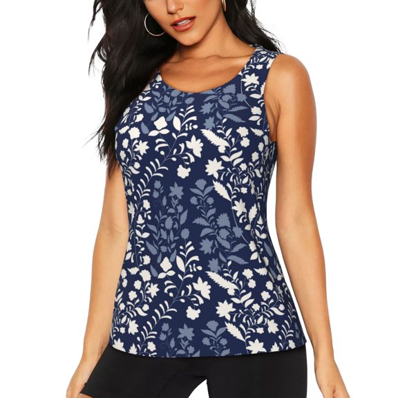 Fotbe Plant Womens Loose Fit Casual Flowy Slim-Fit Tank Tops Athletic Round Neck Trendy Sleeveless Summer Tops for Gym and Yoga-Medium