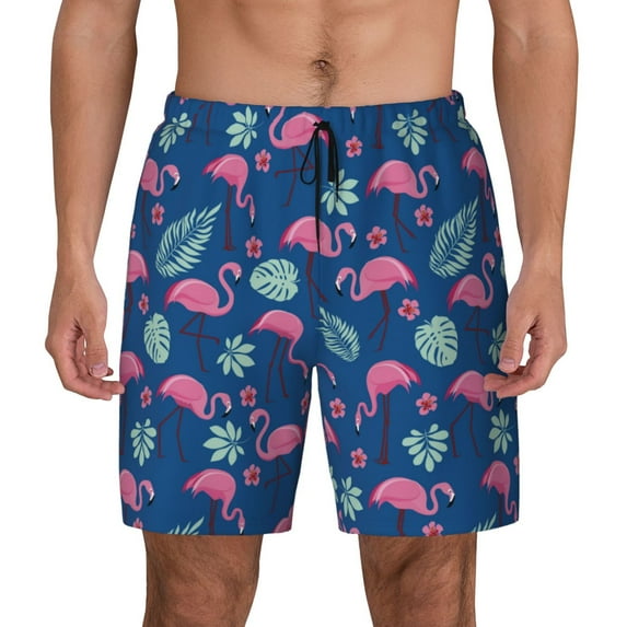 Fotbe Plants And Flamingos Men’s Swim Trunks Quick Dry Swim Shorts Board Shorts with Mesh Lining-XX-Large