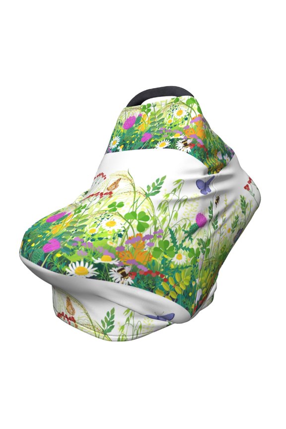 Plants and Insects Pattern Car Seat Covers for Babies, Nursing Breastfeeding Cover Infant Carseat Canopy, Soft Stretchy Carrier Cover