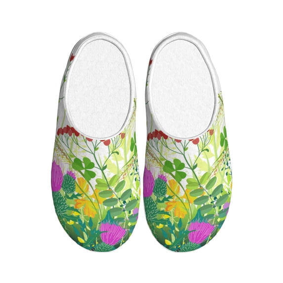 Fotbe Plants and Insects Pattern Women's Fuzzy Curly Fur Memory Foam Loafer Slippers Indoor Outdoor Slippers Winter Home Shoes-39/40