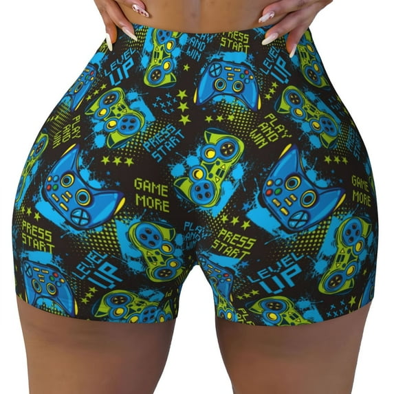 Fotbe Play Game Seamless Shorts, Womens Workout Shorts High Waist Stretch Booty Short for Gym/Yoga/Running/Biking-Medium