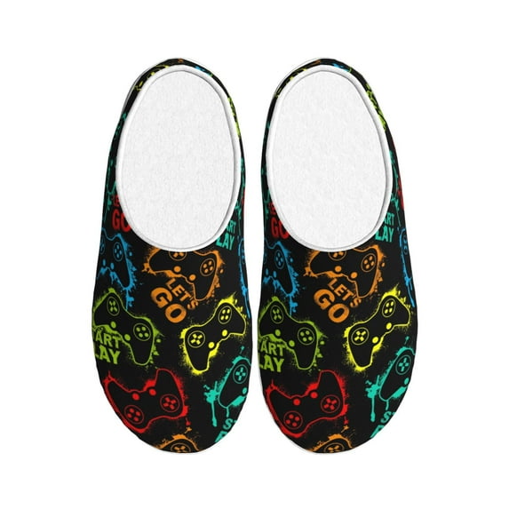 Fotbe Play Game Start Pattern Women's Fuzzy Curly Fur Memory Foam Loafer Slippers Indoor Outdoor Slippers Winter Home Shoes-46/47