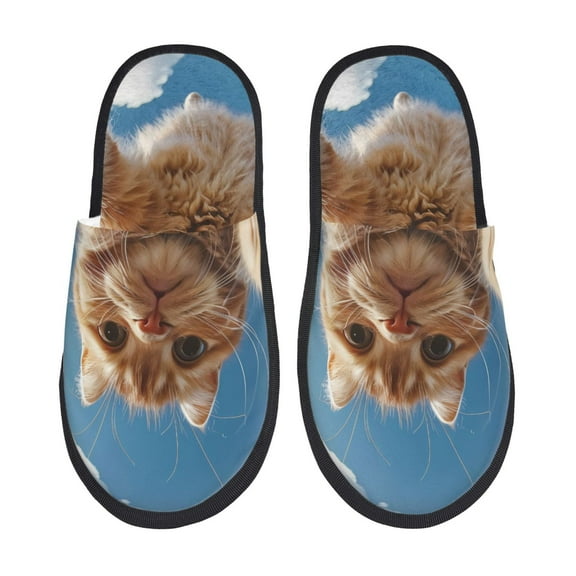 Fotbe Playful Cat Fisheye View Pattern Women's Fuzzy Slippers Plush Slippers Fluffy Winter House Shoes Indoor and Outdoor-Medium