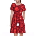 thumbnail image 1 of Fotbe Playful Red Cartoon Faces Pattern Dress Casual Womens Fashion Short Sleeve Maxi Dress T Shirt Dress Striped Long Color Block Maxi Dress, 1 of 6