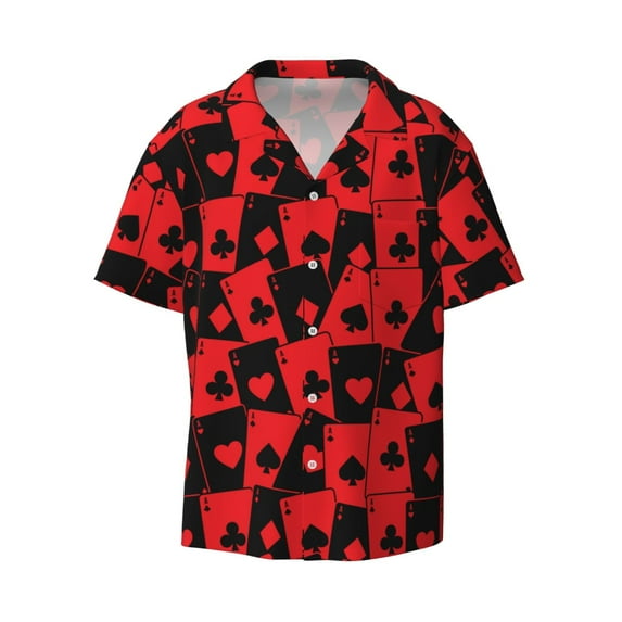 Fotbe Playing Cards print Short Sleeve Button Down Shirts for Men Casual Summer Beach Wrinkle Free Shirt-4X-Large