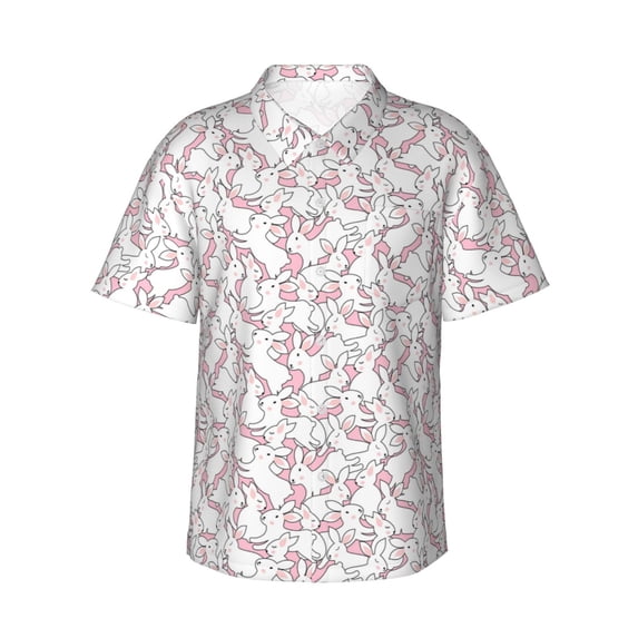 Fotbe Playing Rabbit Hawaiian Shirt for Men Unisex Summer Beach Casual Short Sleeve Cotton Linen Button Down Shirts-Large