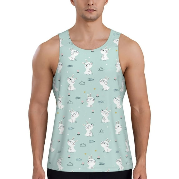 Fotbe Playing Rabbit Pattern Men's Quick Dry Workout Tank Top Gym Muscle Tee Fitness Bodybuilding Sleeveless T Shirt Breathable Workout Shirt-3X-Large