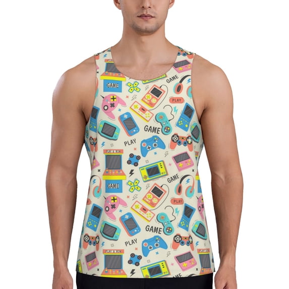 Fotbe Playing Video Games Pattern Men's Quick Dry Workout Tank Top Gym Muscle Tee Fitness Bodybuilding Sleeveless T Shirt Breathable Workout Shirt-4X-Large