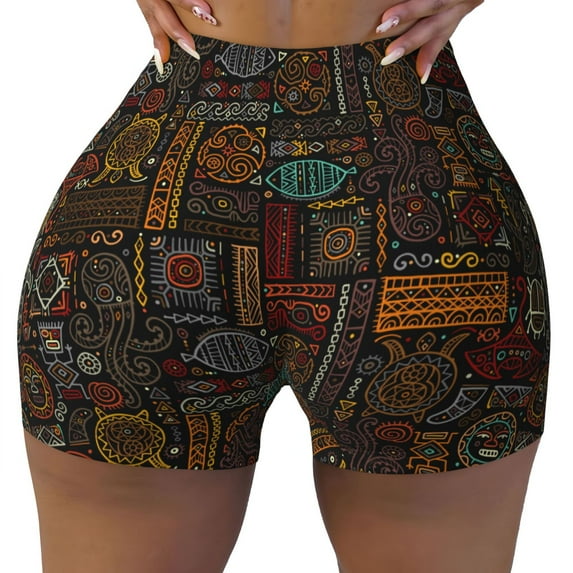 Fotbe Polynesian Turtles Seamless Shorts, Womens Workout Shorts High Waist Stretch Booty Short for Gym/Yoga/Running/Biking-Medium