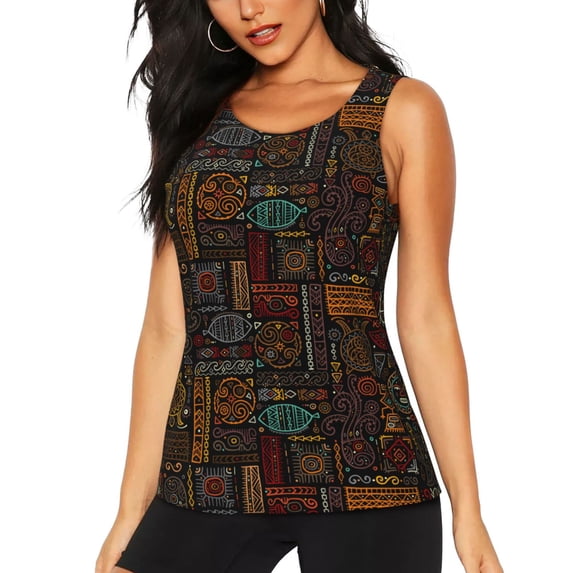 Fotbe Polynesian Turtles Womens Loose Fit Casual Flowy Slim-Fit Tank Tops Athletic Round Neck Trendy Sleeveless Summer Tops for Gym and Yoga-Small