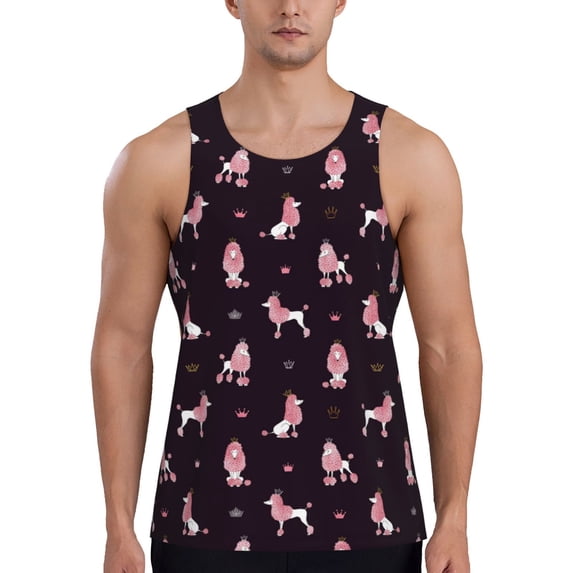 Fotbe Poodle Dog Pattern Men's Quick Dry Workout Tank Top Gym Muscle Tee Fitness Bodybuilding Sleeveless T Shirt Breathable Workout Shirt-Small