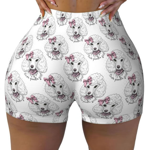 Fotbe Poodle Dog Seamless Shorts, Womens Workout Shorts High Waist Stretch Booty Short for Gym/Yoga/Running/Biking-Medium
