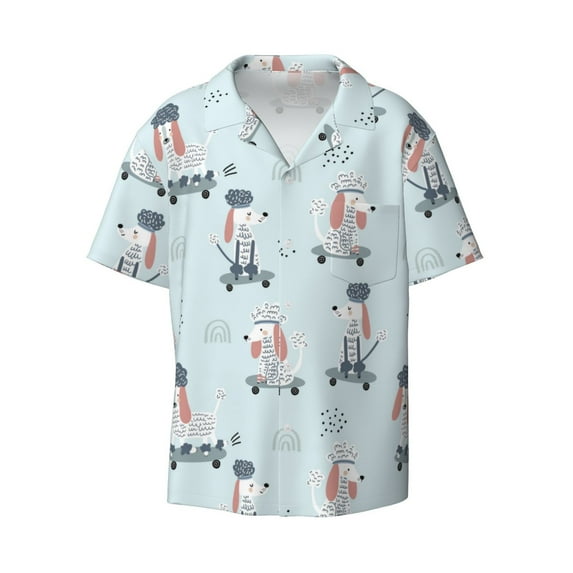 Fotbe Poodle Playing Skateboard print Short Sleeve Button Down Shirts for Men Casual Summer Beach Wrinkle Free Shirt-4X-Large