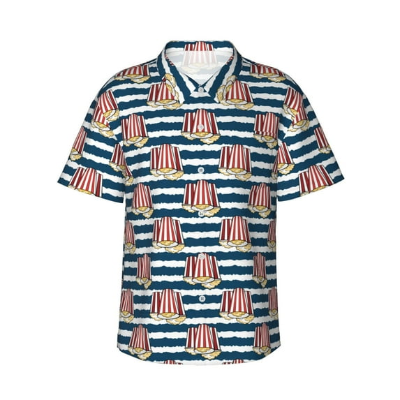 Fotbe Popcorn Hawaiian Shirt for Men Unisex Summer Beach Casual Short Sleeve Cotton Linen Button Down Shirts-Small