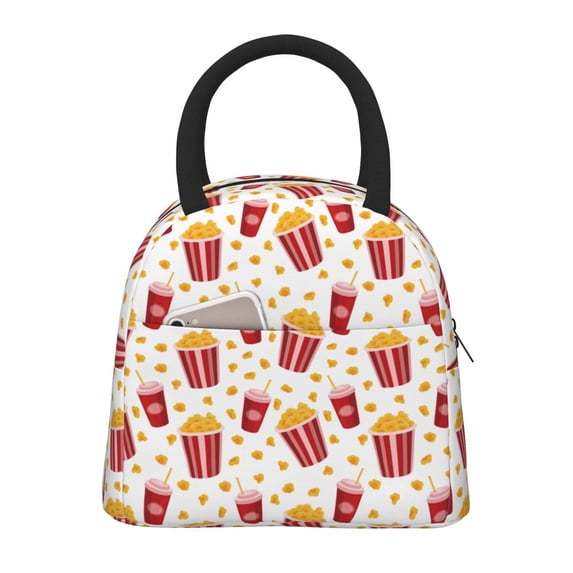Fotbe Popcorn Pattern Lunch Bag, Insulated Lunch Box, Small Leakproof Cooler Food Lunch Containers Reusable High Capacity Lunch Tote Bags for Work, Travel, Outdoor