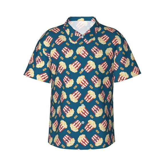 Fotbe Popcorn With Glasses Hawaiian Shirt for Men Unisex Summer Beach Casual Short Sleeve Cotton Linen Button Down Shirts-XX-Large