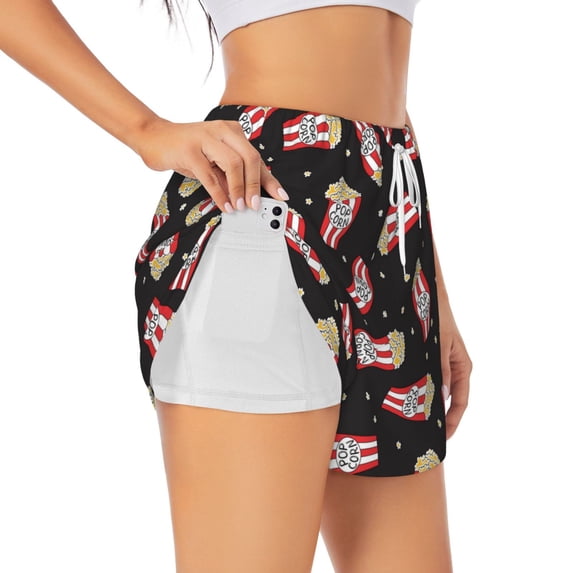 Fotbe Popcorn Womens High Waist Running Shorts Athletic Workout Quick Dry Shorts for Women with Pockets Gym Yoga Summer Shorts-Medium