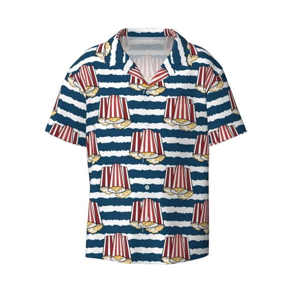 Fotbe Popcorn print Short Sleeve Button Down Shirts for Men Casual Summer Beach Wrinkle Free Shirt-X-Large