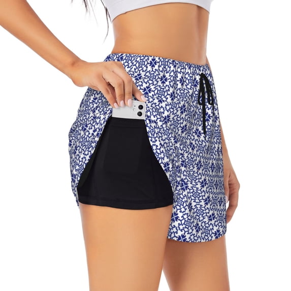 Fotbe Porcelain Chinaware Womens High Waist Running Shorts Athletic Workout Quick Dry Shorts for Women with Pockets Gym Yoga Summer Shorts-Medium