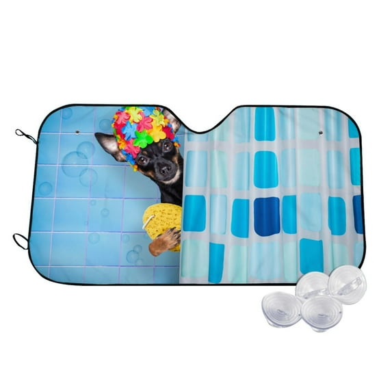 Fotbe Prague Ratter Dog in Bathtub Car Windshield Sunshade | Sun Visor Protector Front Window Shade, Keeps Out UV Rays, Keeps Your Vehicle Cool-Small