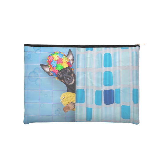 Fotbe Prague Ratter Dog in Bathtub Reusable Cosmetic Bag Makeup Bag for Women Large Travel Cosmetic Pouch Girls' Make Up Organizer