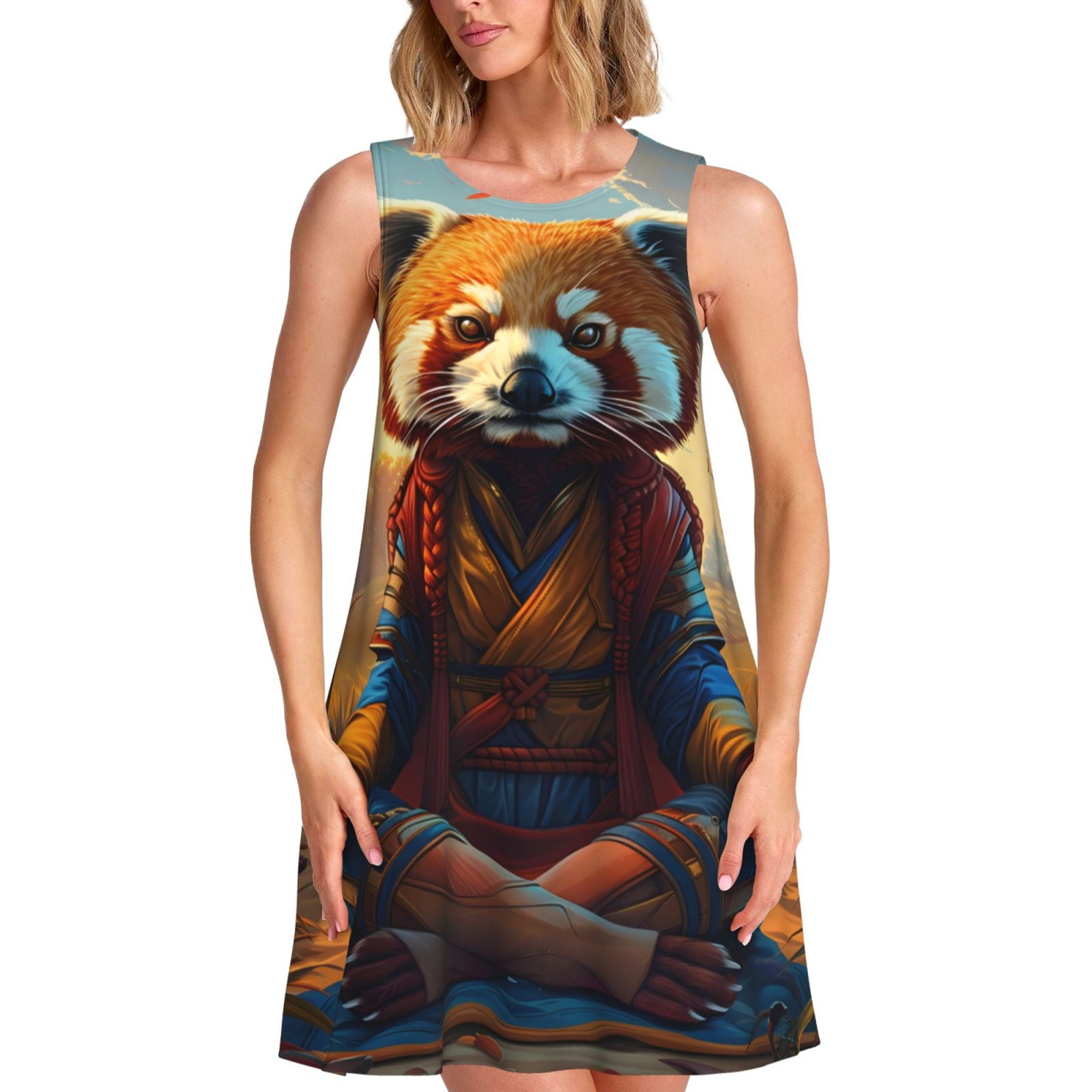Raccoon Pattern Print Women Long Robe