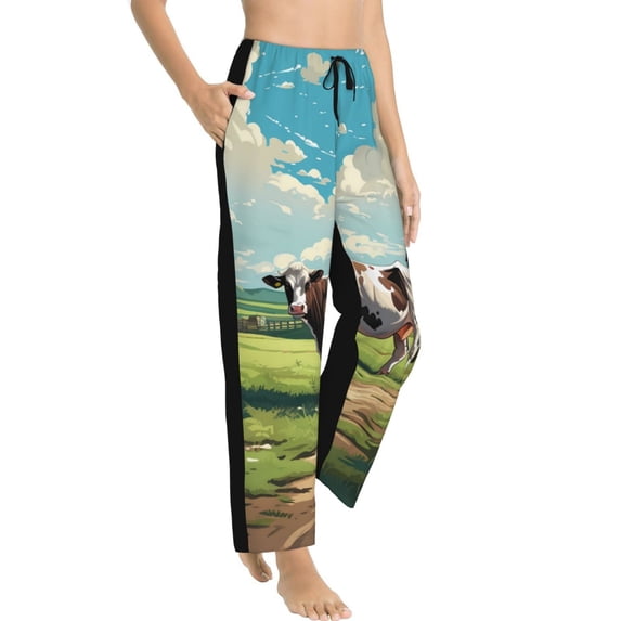 Fotbe Prairie Pasture Cow Women's Pajama Pants,Sleepwear Pants,Pj Bottoms Drawstring And Pockets-X-Large