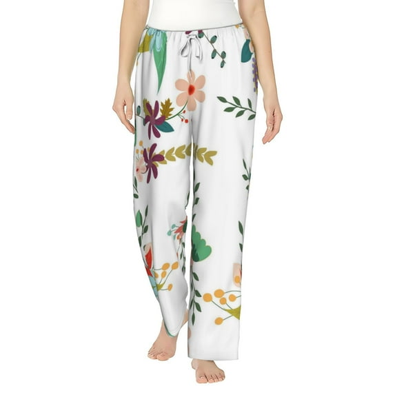 Fotbe Pretty Floral With Leaves Women's Pajama Pants,Sleepwear Pants,Pj Bottoms Drawstring And Pockets-X-Large
