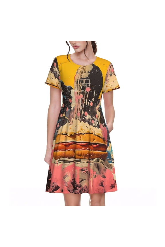 Psychedelic Band Hotdog Art Pattern Dress Casual Womens Fashion Short Sleeve Maxi Dress T Shirt Dress Striped Long Color Block Maxi Dress