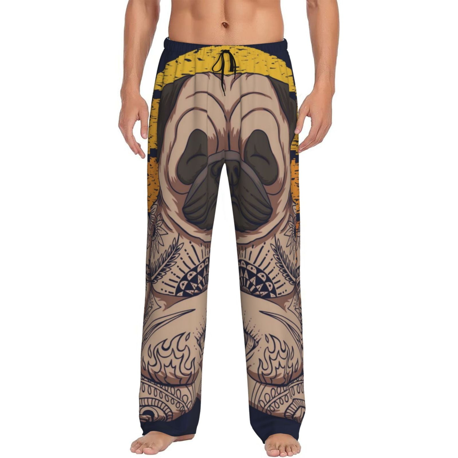 Fotbe Pug dog Yoga Men's Pajama Pants,Sleepwear Pants,Pj Bottoms Drawstring And PocketsXLarge