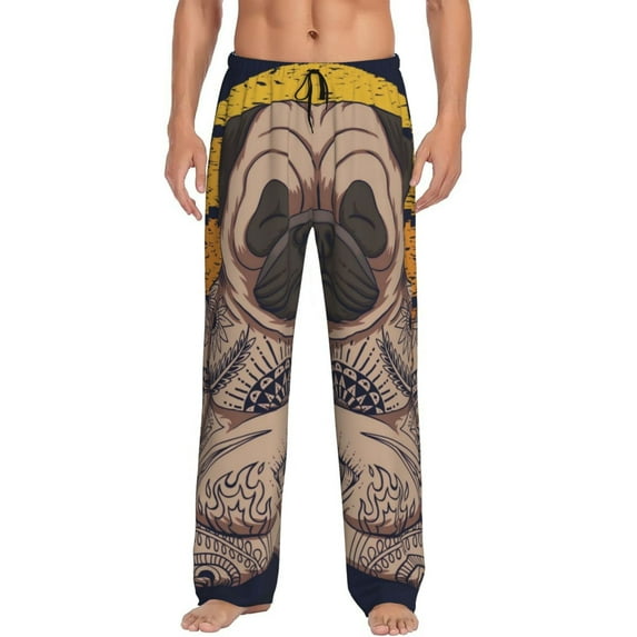Fotbe Pug dog Yoga Men's Pajama Pants,Sleepwear Pants,Pj Bottoms Drawstring And Pockets-X-Large