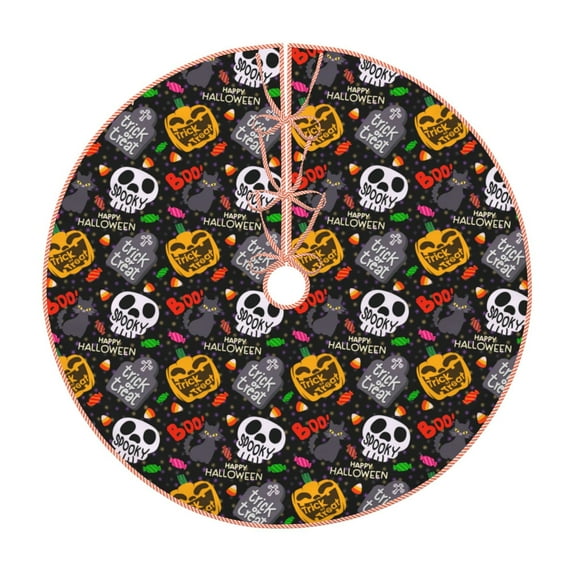 Fotbe Pumpkin And Flying Bat Pattern Christmas Tree Skirt, Tree Skirts Plush Christmas Decorations, Christmas Tree Skirts Xmas Decorations Holiday Party Decor-30"