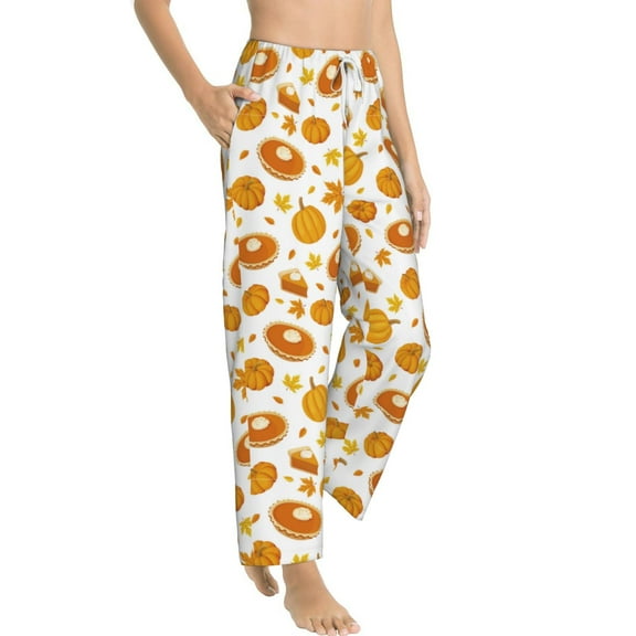 Fotbe Pumpkin Maple Leaves Women's Pajama Pants,Sleepwear Pants,Pj Bottoms Drawstring And Pockets-Small