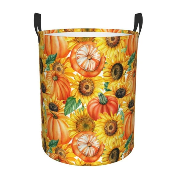 Fotbe Pumpkins And Sunflowers Pattern Laundry Basket with Handles, Waterproof Large Laundry Hamper, Wash Bag for Corner Dorm, Rolling Laundry Basket with Handles-Medium