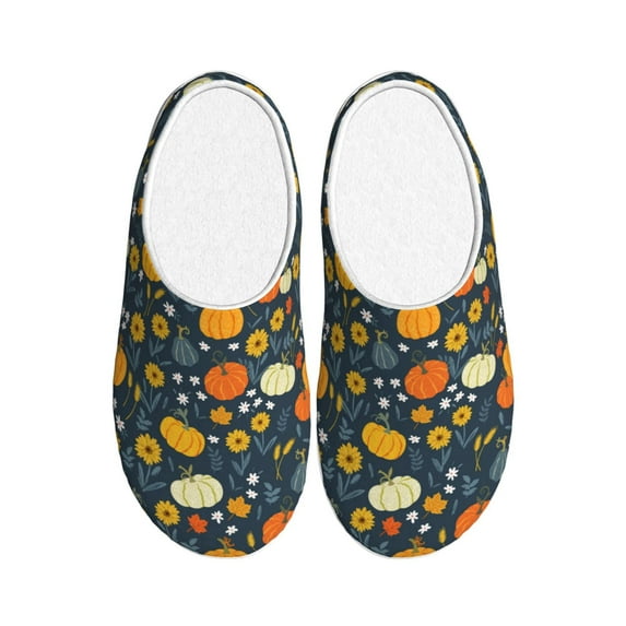 Fotbe Pumpkins And Sunflowers2 Pattern Women's Fuzzy Curly Fur Memory Foam Loafer Slippers Indoor Outdoor Slippers Winter Home Shoes-46/47