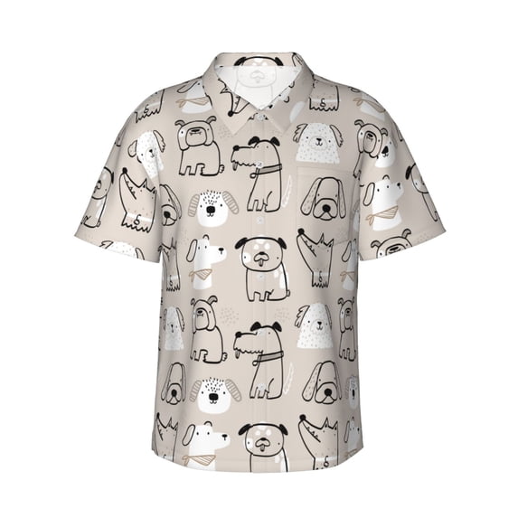 Fotbe Puppy Hawaiian Shirt for Men Unisex Summer Beach Casual Short Sleeve Cotton Linen Button Down Shirts-Small