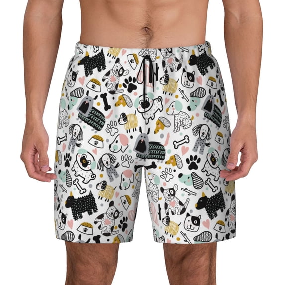Fotbe Puppy Men’s Swim Trunks Quick Dry Swim Shorts Board Shorts with Mesh Lining-Small