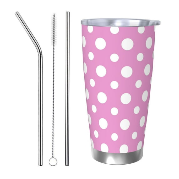 Fotbe Purple And White Polka Dot Pattern 20 oz Tumbler Stainless Steel Vacuum Insulated Coffee Ice Cup Double Wall Travel Flask Leak-proof Coffee Cup-Straw Three-piece Set