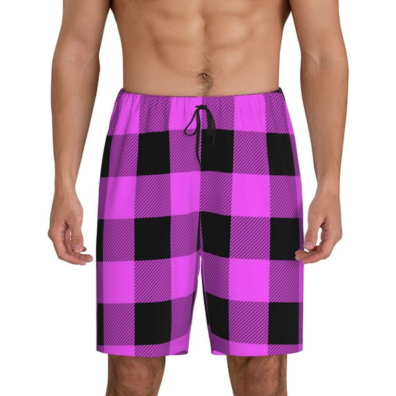 Fotbe Purple Black Buffalo Plaid Pajama Shorts for Men, Men's Pajama Bottoms, Sleepwear,Short Pajama Pants-XX-Large