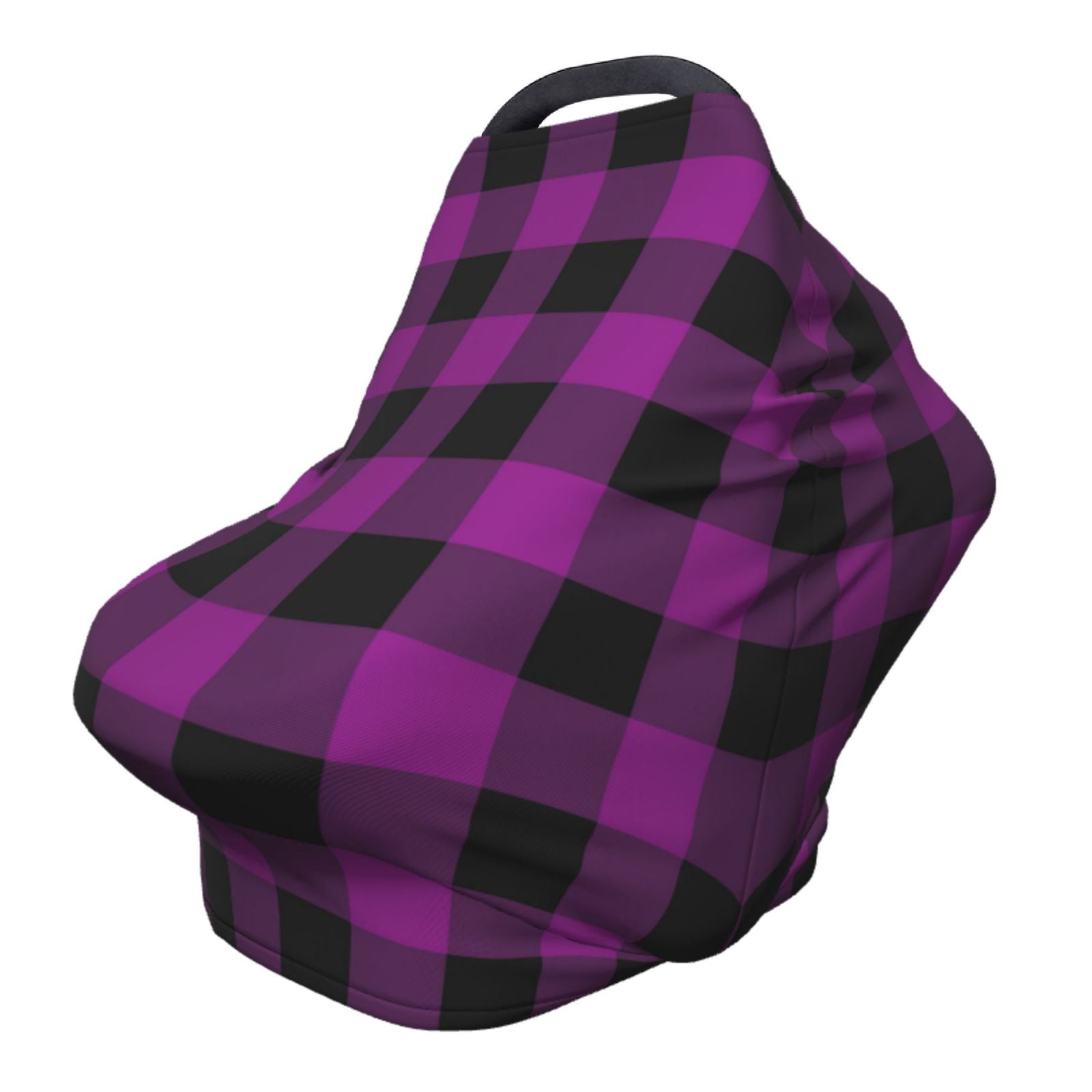 Fotbe Purple Black Plaid Pattern Car Seat Covers for Babies, Nursing Breastfeeding Cover Infant Carseat Canopy, Soft Stretchy Carrier Cover