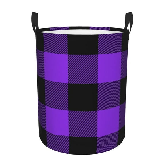 Fotbe Purple Buffalo Plaid Laundry Basket with Handles, Waterproof Large Laundry Hamper, Wash Bag for Corner Dorm, Rolling Laundry Basket with Handles-Small