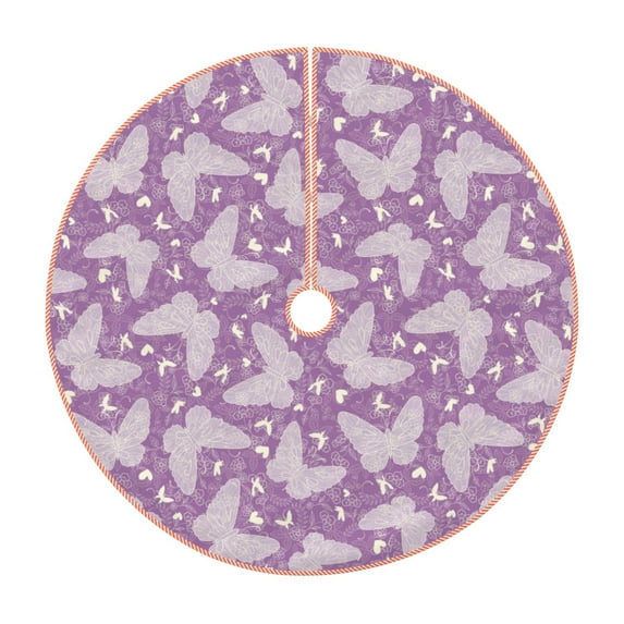 Fotbe Purple Butterflies Floral Pattern Christmas Tree Skirt, Tree Skirts Plush Christmas Decorations, Christmas Tree Skirts Xmas Decorations Holiday Party Decor-36"